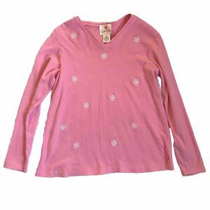 QUACKER FACTORY Top Large Pink Long Sleeve V-Neck Snowflakes SEQUINS EMBROIDERY
